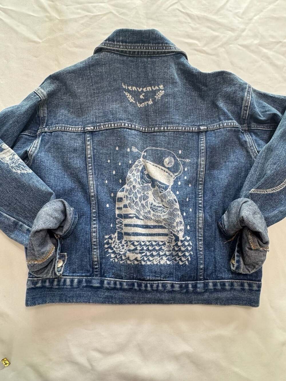 Vintage Inspired Nautical Denim Jacket Patchwork Streetwear Coat - Picture 8 of 10
